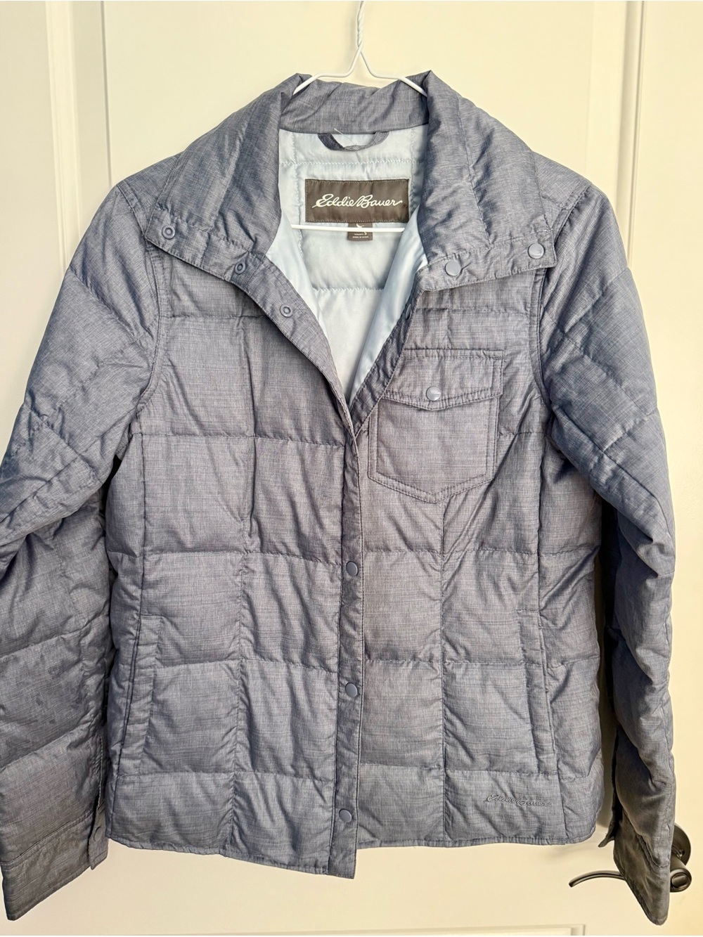 Eddie Bauer Gray & Light Blue Quilted Women's Puffer Jacket Small